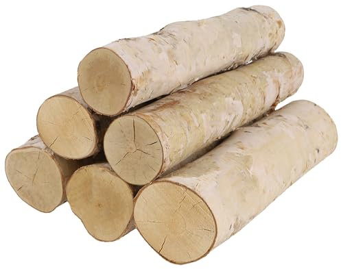 Sancodee 6 Pack Birch Logs for Fake Fireplace Decorative White Birch Branches Logs Unfinished Natural Wood DIY Crafts for Indoor Home Decoration Gas Cardboard Electric Fireplace Decor (3.2-4 Dia.)
