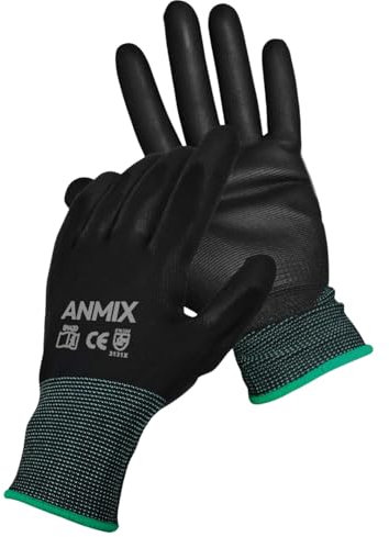 ANMIX 10 Paar Arbeitshandschuhe, atmungsaktiv, Schutzhandschuh, Herren Arbeitshandschuhe mit rutschfester PU-Beschichtung, Mechaniker-Handschuhe mit optimalem Grip, Gartenhandschuhe Damen. (M/8)
