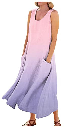 Kleid Damen Elegant Dress Blumen 3/4-Arm Tunika Kleid Kleider Damen Festlich Maxikleid Damen Sommer Lässig Wickelkleid Elegant Abschlusskleid Leichte Freizeitkleid Mit Taschen(1-Pink,XL)