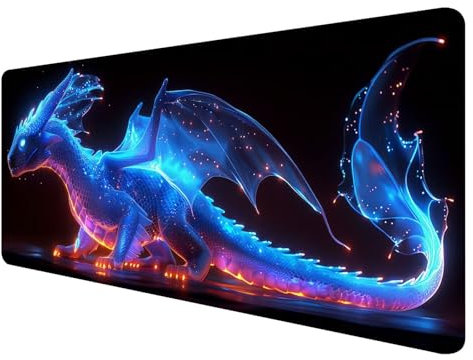 Gaming Mauspad XXL 1200 x 600 mm, Magie Mauspad Groß mit Vernähten Kanten, Gaming Mousepad Drachen mit Verbessert Präzision und Geschwindigkeit, Mousepad XXL Wasserdicht für Gaming, Büro, Zuhause K-1