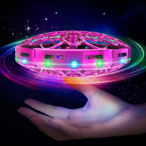 Skeufy Fliegender Ball, Hover Ball Magic Spinner Ball mit RGB Licht, Flying Orb Ball Mini Drohne für Kinder, Hand Controlled Schwebeball Spielzeug Geschenke für Jungen Mädchen 6-12 Jahre (Rosa)