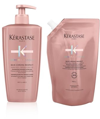Kérastase Chroma Absolu Bain Chroma Respect Nachfüllset, Schützendes Shampoo für coloriertes Haar, Enthält: Chroma Absolu Bain Chroma Respect 500 ml im Pumpspender sowie 500-ml-Nachfüllpackung