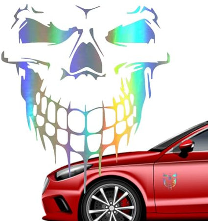 Euyehn Totenkopf-Autoaufkleber | Reflektierende Selbstklebende Totenkopf-Vinyl-Autoaufkleber,Wasserdichter Vinyl-Schädel-Grafik-Auto-Motorhauben-Streifen-Aufkleber, Seitenkörper-Aufkleber,