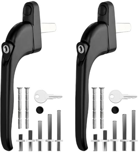 Kamtop Window Handle for uPVC Windows, Universal Espag Handles with Key, Aluminum Lockable Window Handle Inline Locking with 10, 15, 30, 43, 55mm Spindle Black