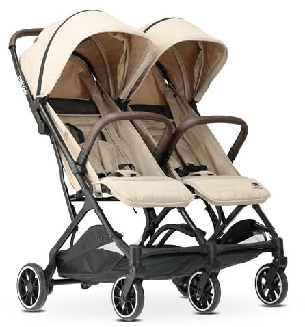 Deryan Rolo X2 Kinderwagen Buggy 2 in 1 - Buggy klein zusammenklappbar - Geburt bis 4 Jahre - Baby Wagen pro Sitz belastbar bis 22kg - Kinderbuggy klappbar - KOMPAKT & FALTBAR - Nougat