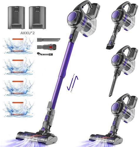 Authmic 40000Pa | 50Min Staubsauger Kabellos, 450W Akku Staubsauger mit Bürstenloser Motor, HEPAx2 und 1.6L Staubbehälter, Anti-Tangle-Bürste Staubsauger für Tierhaare, Teppich und Hartboden
