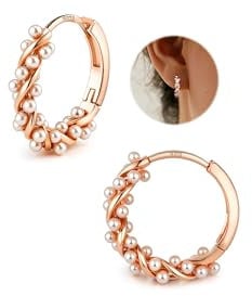 YADOCA Ohrringe Silber 925 Perlen Ohrringe, Twist Perlen Creolen für Damen Teens Perlenohrringe Roségold Hochzeit Braut Ohrring