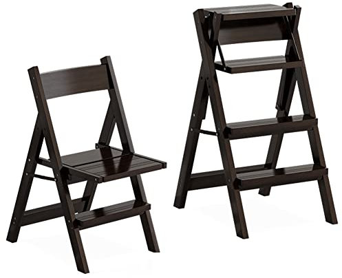 OZBME Escabeau Pliant en Bois Massif, escabeau à Double Usage, 4 marches, Chaise Multi-Convertible, Tabouret d'escalier, Maison, Cuisine, Jardin, bibliothèque (Noir)