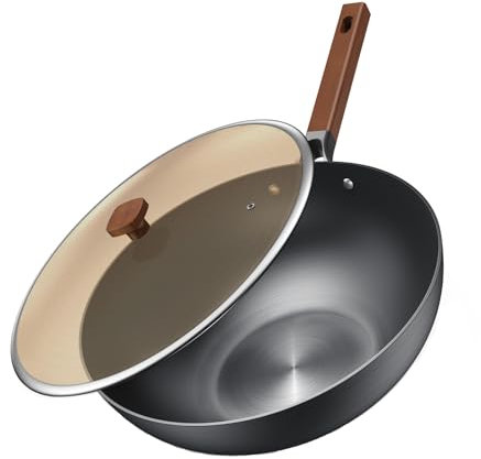Jobin Wok con coperchio, senza rivestimento chimico, 32 cm/5,2 l, per 4-6 persone
