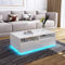 Komtopod Couchtisch für Wohnzimmer, Hölzerner Mitteltisch Teetisch, Weiß Glanz Couchtisch mit LED-Beleuchtung, Rechteckiger Wohnzimmertisch Beistelltisch mit 4 Schubladen & Offenem Fach