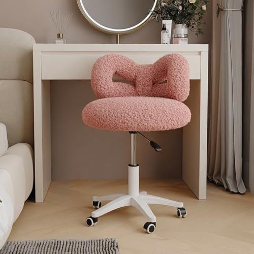 Sedia da toeletta con schienale a fiocco, per soggiorno, camera da letto, per donne e ragazze, regolabile, senza braccioli, graziose sedie da trucco per camera da letto e soggiorno, rosa