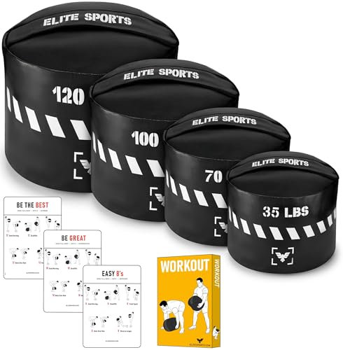 Elite Sports Strapazierfähiger Workout-Sandsack - ungefüllte, langlebige Sandsäcke für Powerlifting, Kampftraining und Ganzkörpertraining (schwarz, 31,8 kg)