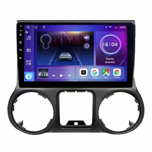 BOJONTN 10 Zoll Android 14 Touchscreen Bildschirm Autoradio 2 Din für Jeep Wrangler 3 JK 2010-2018 mit Kabellosem Carplay Bluetooth GPS Navi Lenkradsteuerung Rückfahrkamera(A,F4 (8+128G))