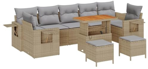 vidaXL 10-teiliges Gartensofa-Set mit Kissen in Beige aus Poly-Rattan – Flexibles Modul für Gartenmöbel, inklusive Kaffee- und Beistelltischen, Moderne Lounge für die Terrasse