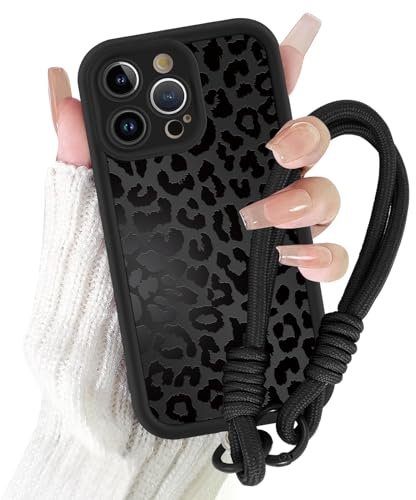 Coalbooliy Handyband Handyhülle für iPhone 16 Plus hülle 6,7'' mit Band Kette, Aesthetic Schwarzer Leopard Sommer Muster Mädchen Design mit Kordel zum Umhängen Cover Universelles Silikon Case, 02