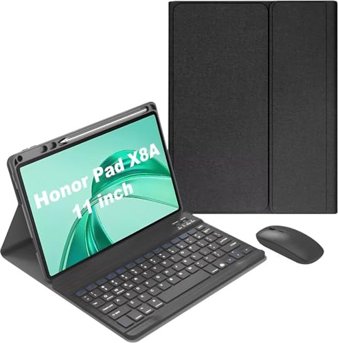 Keyboard Case for Honor Pad X8A 11 Inch 2024 - Wireless Detachable Keyboard Cover with Pencil Hold, Rechargeable Tablet Mouse, Black