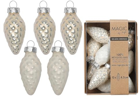 Christbaumschmuck Zapfen 4,5cm Glas 12 Stück - matt & glänzend - Christbaumkugeln für Weihnachtsbaum - Weihnachtskugeln & Weihnachtsbaumschmuck zu Weihnachten - Blanched Almond