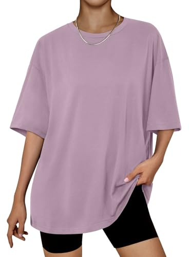 LILLUSORY Womens Oversized T Shirts UK Summer Plus Size Gym Tops | Short Sleeve,Crew Neck,Loose Fit,Basic Long Tshirts,Dressy Capsule Wardrobe Clothing,Easy Matching,Daily Wear,Fashion 2026