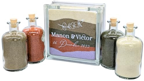 Generisch Kit de cérémonie de sable avec cadre en verre, biberons et sable – Au choix – Inauguration au mariage – Idéal pour les enfants – Cérémonie de mariage