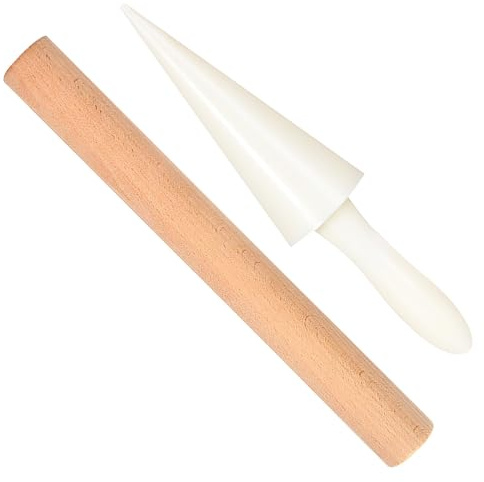 MOTHNUR Eierkegelform Mit Holzstab Eierrolle Zubehör Für Waffelhörnchen Und Eiscreme-Kegel Ergonomischer Griff Glatte Kanten Für Backzubehör Und Kuchendekoration