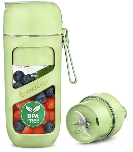AMZCHEF Batidora de Vaso Portatil - Mini Batidora al Vacío para Batidos y Smoothies - Gran Poder de Corte con 10 Cuchillas - Licuadora Portatil para Deportes, Viajes, Libre de BPA (Verde hierba)