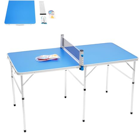 Tischtennisplatte, Tischtennistisch Indoor klappbar, inklusive Tischtennis Netz und 2 Schläger + 3 Bälle, Schneller Aufbau, Multifunktional, 152 x 76 x 76 cm