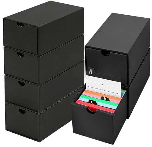 6 Stück Karteikartenbox-Set A7 aus schwarzem Karton, stapelbare Aufbewahrungsboxen für Lernkarten 74 × 105 mm, 22.5 × 11.5 × 4.5 cm für Schule und Büro