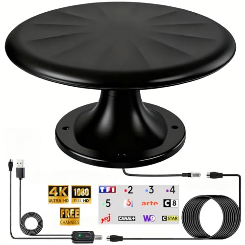 Antenne TV Exterieure Puissante DVB-T/DVB-T2, Réception Omnidirectionnelle 720° Antenne TNT Exterieur, pour Camping Car, Caravane, Fourgon, Van, Camion, Bateau
