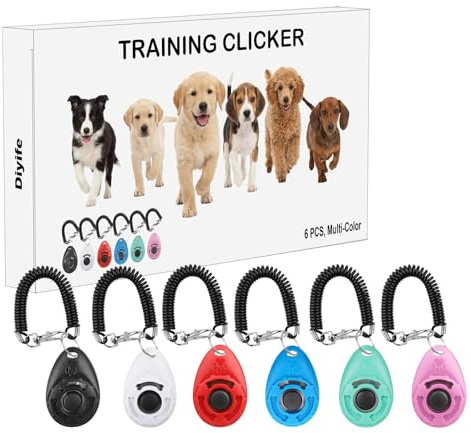 Diyife Clicker Chien Dressage avec Dragonne élastique & Grand Bouton, 6 PCS | Multicolores, Clicker Training, Professionnel Clicker Chien, Clicker de Chien pour Chien, Chat, Cheval