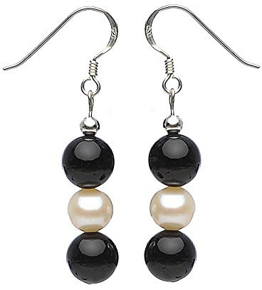 Ohrringe Ohrhänger aus Onyx & Süßwasserperlen 925 Silber Ohrschmuck Damen