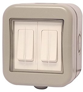 Weatherproof IP55 rated 2 gang 2 way outdoor switch (10amp).