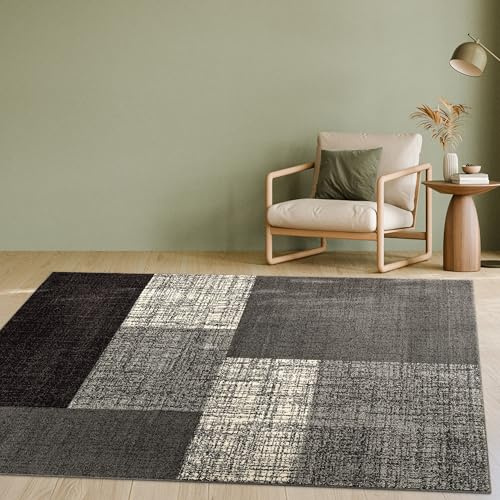 Paco Home Designer Teppich Modern Kariert Kurzflor Design Meliert In Grau Creme Braun, Grösse:230x320 cm