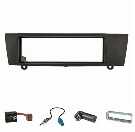 tomzz Audio 2404-036 Radioblende Set kompatibel mit BMW 1er E87 3er E90 Z4 E89 schwarz mit Quadlockadapter ISO, Fakra Antennenadapter DIN ISO, Einbauschacht