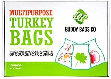 Buddy Bags Co Turkey Oven Bags for Roasting – 100-Pack Heavy-Duty, Oven-Safe Cooking Bags (19 x 24.5) – BPA-Free, Heat-Resistant, Made in USA