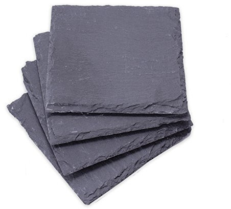 alpina 4er Schiefer Untersetzer Set, Stein, Dark, 10x10cm, 4