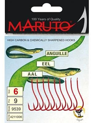 Maruto Aalhaken rot - Angelhaken, Plättchenhaken zum Aalangeln, Haken für Aale, Einzelhaken für Aal, Größe/Packungsinhalt:Gr. 2-6 Haken pro Packung