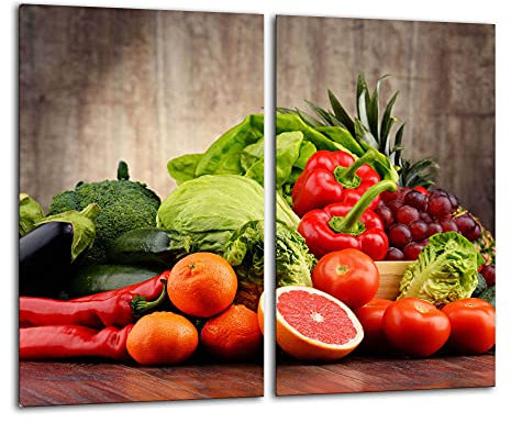 Gsmarkt Herdabdeckplatten Schneidebrett Set 2x30x52 Glasbild Früchte