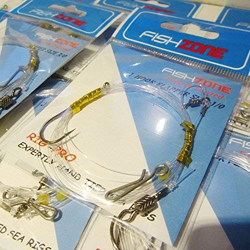FISHZONE RIG PRO SERIES - 10 Packs of Single Type Commercial Quality FLAPPER Ready Tied Rigs - Ideal for Sea and Shore Fishing (1, 2 and 3 hooks available) (10 x 2 hook flapper - size 4)
