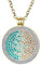 Morella Damen Halskette Gold 70 cm Edelstahl und Zirkonia Anhänger mit Coin Zirkoniasteine grün-blau-Silber 33 mm im Schmuckbeutel