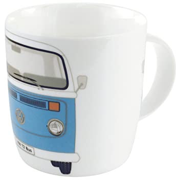 BRISA VW Collection - Volkswagen Large Ceramic Coffee-Tea-Cappuccino Mug Cup in T2 Bus Campervan Design (370 ml/12.5 fl oz/Bus Front/Blue)