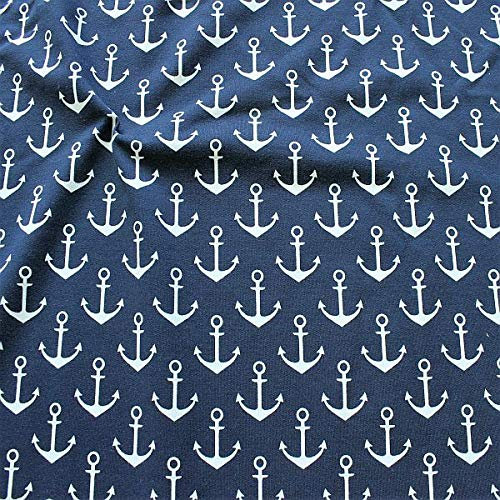 STOFFKONTOR Sweatshirt Baumwollstoff French Terry Anker Groß Stoff Meterware Navy-Blau