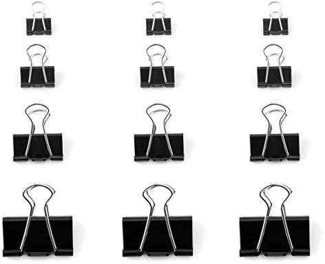 D.RECT Foldback Klammern 48 Stück 4x12 Stück 15/19/25/32mm - Metal Foldbackklammern - Vielzweckklammern Metall Binder Clips für Notizen Briefpapier - Büroklammern, Schwarz