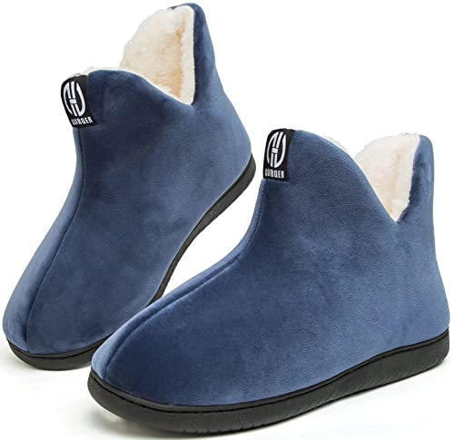 GURGER Botas de Estar por Casa Hombre Invierno Botas Pantuflas de Casa Altas Mujer Zapatillas de Casa Calentitas Botines,Azul Marino 46 47