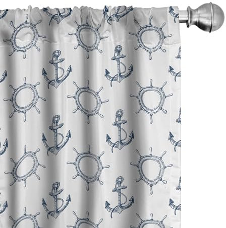 ABAKUHAUS Anker Vorhänge, Gardinen, Retro maritimes Design, Fensterbehandlungen für Wohnzimmer Schlafzimmer Dekor, 2 Stück 75 cm b x 225 cm h, Marineblau Weiß