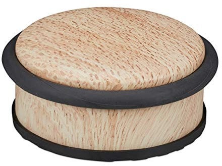 Relaxdays 4 x Türstopper Boden, für schwere Türen, Edelstahl, Gummi, flach, Holzoptik Bodenpuffer, H x D: 5 x 10,5 cm, Natur