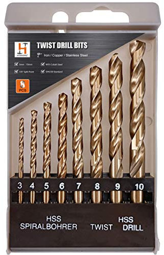 Hymnorq 8-Piece M35 Cobalt Steel Drill Bit Set (3mm-10mm), Dual Twist Flute, Bronze Finish, 135° Split Point, with Plastic Index Case, Ideal for Metals Like Stainless Steel Iron Aluminum and Copper