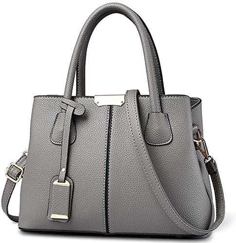 DIRRONA Elegant Damen Handtasche Schultertasche Groß Kapazität Umhängetasche Beiläufig Reise Taschen Wasserdicht PU Leder Frauen Umhängetasche Grau UND