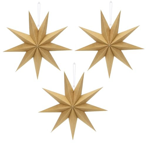 Sprinlot 3 Stück Faltstern Weihnachten, 30cm Braun Papiersterne zum Aufhängen, 9 zackig Papier Faltsterne, Papiersterne Tischdeko für Weihnachts Advent Hochzeit Geburtstag Fenster Neujahrsfest