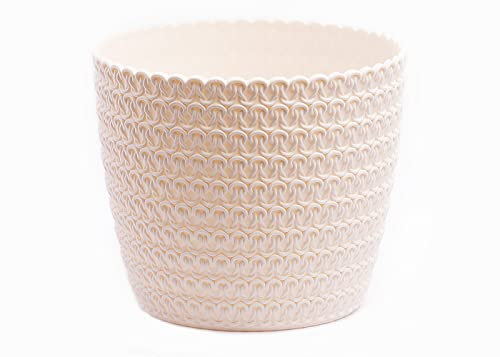 Home Garden Ornaments Extra Large Plant Pots Indoor, Indoor Plant Pot – Wicker-Look, Plastic Flower Pots, Outdoor Planter (Diameter 36cm, Cream)