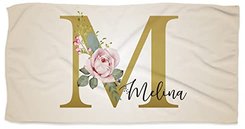 Herz & Heim® XL Strandtuch mit floralem Muster, Initiale und Name Bedruckt 100 x 180 cm (B/H) Rosen